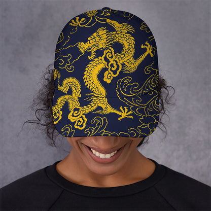 Gold Japanese Dragon Pattern Print Baseball Cap