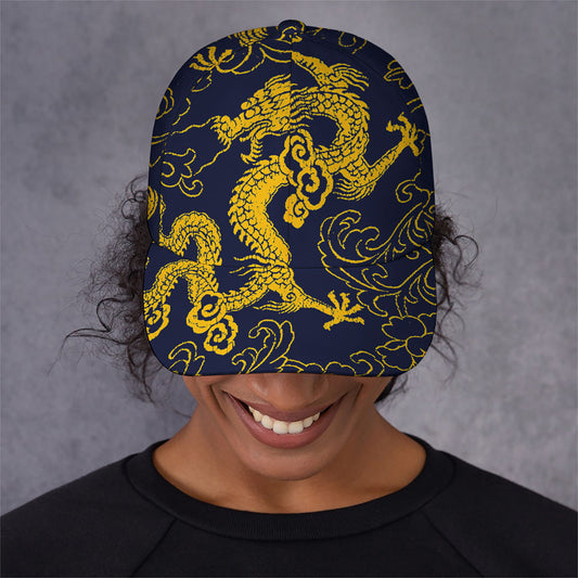 Gold Japanese Dragon Pattern Print Baseball Cap