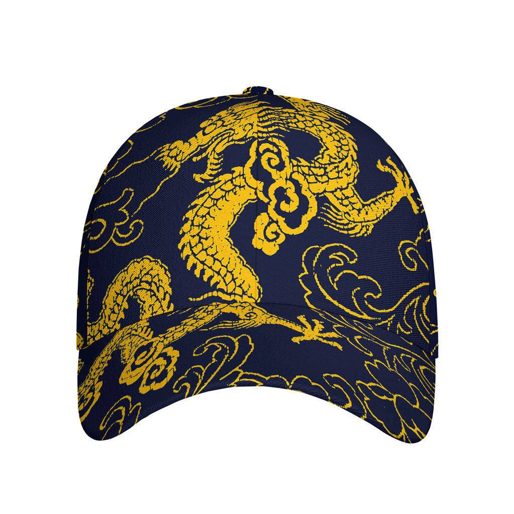 Gold Japanese Dragon Pattern Print Baseball Cap