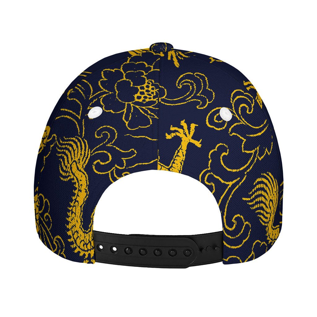 Gold Japanese Dragon Pattern Print Baseball Cap