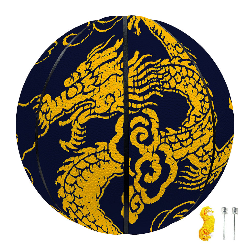 Gold Japanese Dragon Pattern Print Basketball