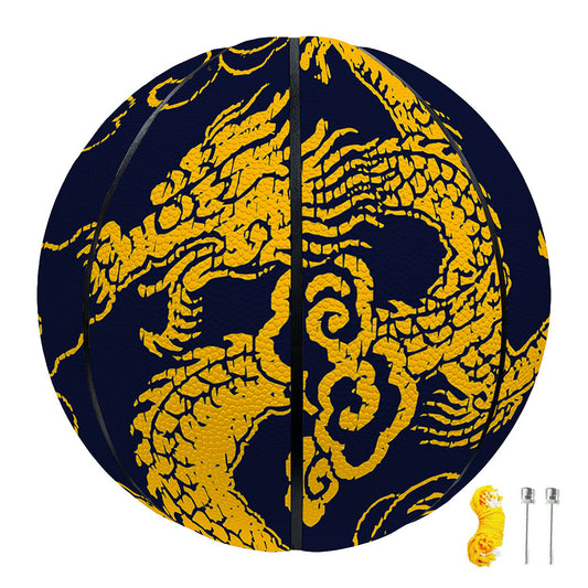 Gold Japanese Dragon Pattern Print Basketball