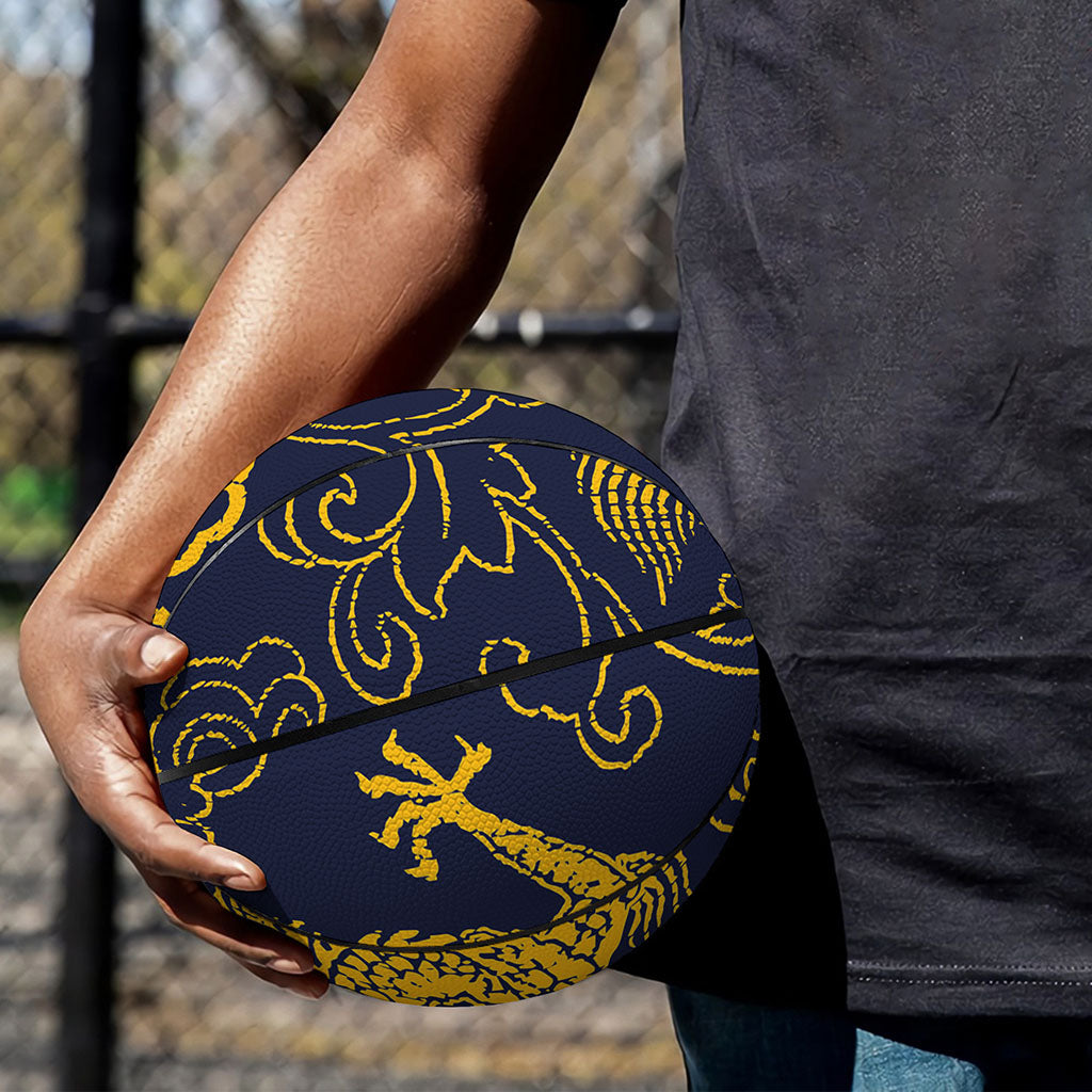 Gold Japanese Dragon Pattern Print Basketball