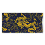 Gold Japanese Dragon Pattern Print Beach Towel