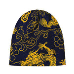 Gold Japanese Dragon Pattern Print Beanie