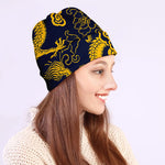 Gold Japanese Dragon Pattern Print Beanie