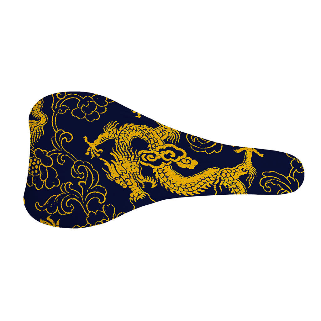 Gold Japanese Dragon Pattern Print Bicycle Seat Cover