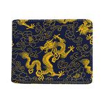 Gold Japanese Dragon Pattern Print Bifold Wallet