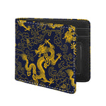 Gold Japanese Dragon Pattern Print Bifold Wallet
