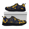 Gold Japanese Dragon Pattern Print Black Running Shoes