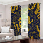 Gold Japanese Dragon Pattern Print Blackout Grommet Curtains