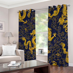 Gold Japanese Dragon Pattern Print Blackout Grommet Curtains