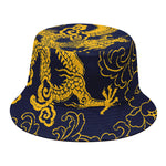 Gold Japanese Dragon Pattern Print Bucket Hat