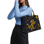 Gold Japanese Dragon Pattern Print Canvas Tote Bag