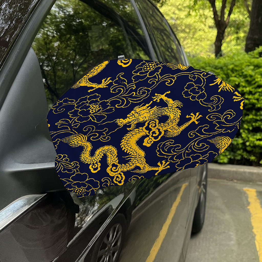 Gold Japanese Dragon Pattern Print Car Side Mirror Covers