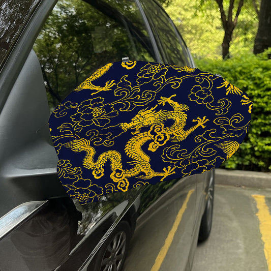 Gold Japanese Dragon Pattern Print Car Side Mirror Covers