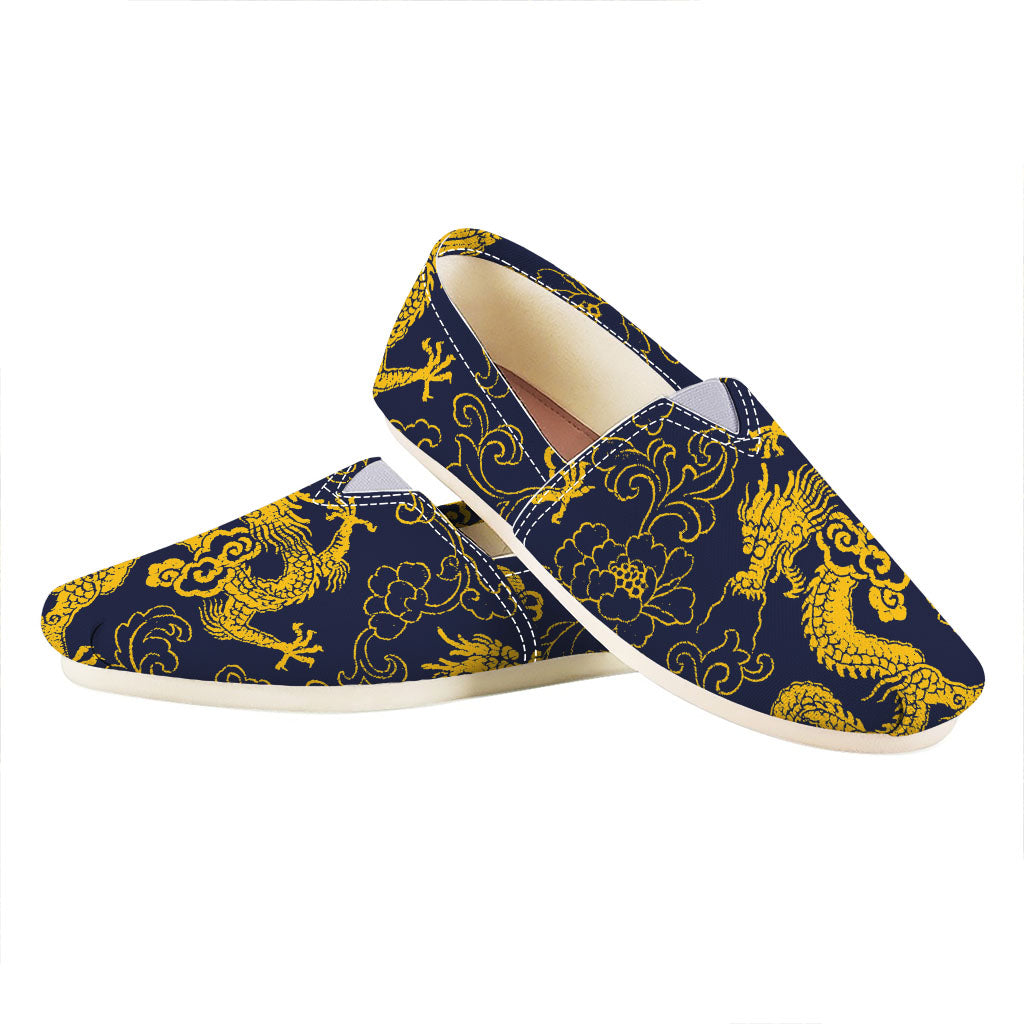 Gold Japanese Dragon Pattern Print Casual Shoes