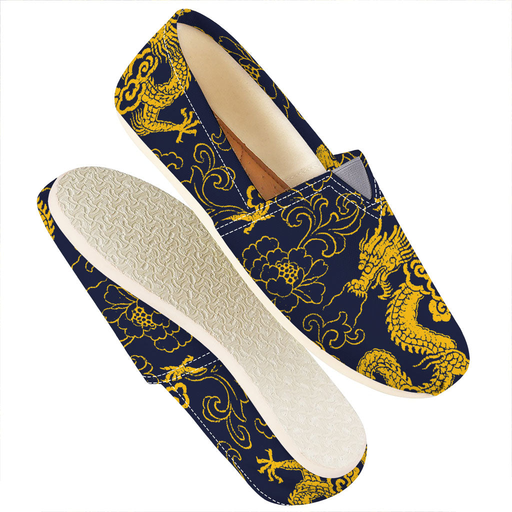 Gold Japanese Dragon Pattern Print Casual Shoes