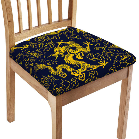 Gold Japanese Dragon Pattern Print Chair Cushion Cover