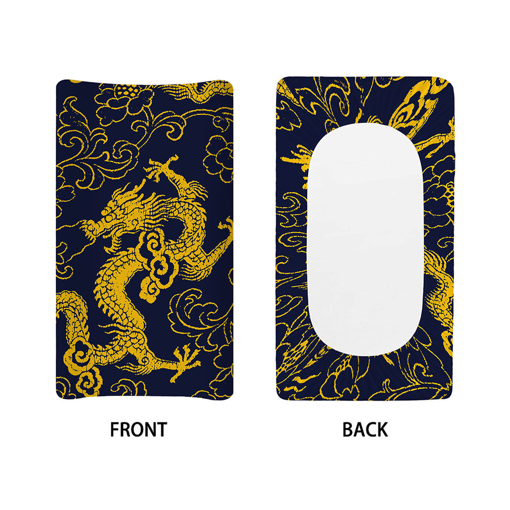 Gold Japanese Dragon Pattern Print Changing Pad Cover