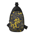 Gold Japanese Dragon Pattern Print Sling Bag