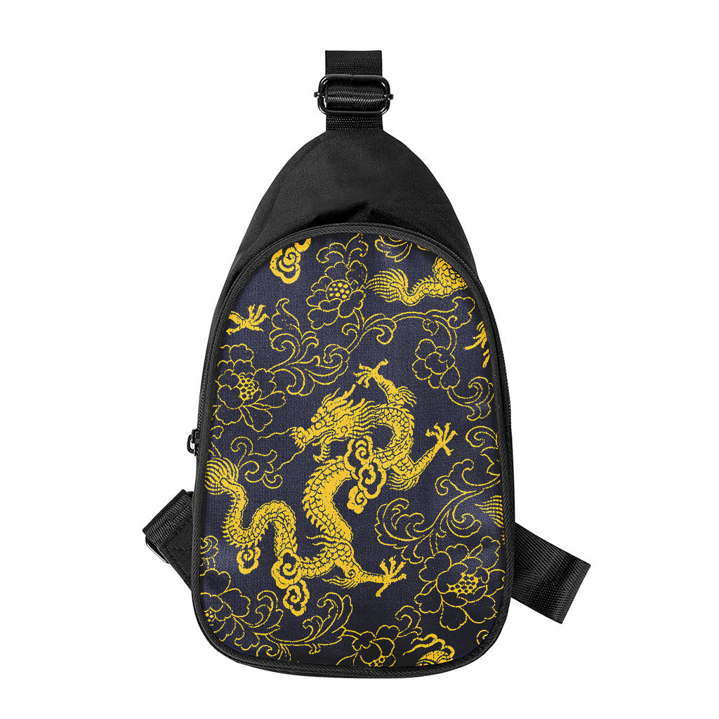 Gold Japanese Dragon Pattern Print Chest Bag
