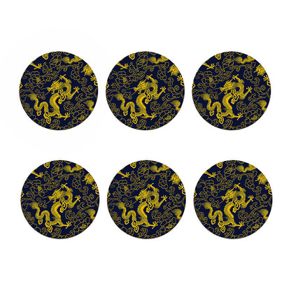 Gold Japanese Dragon Pattern Print Coaster Set