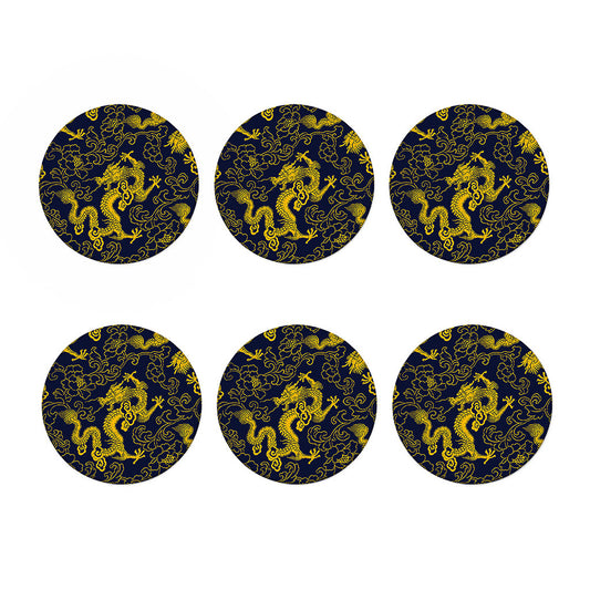 Gold Japanese Dragon Pattern Print Coaster Set
