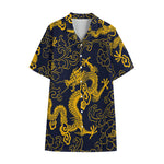 Gold Japanese Dragon Pattern Print Cotton Hawaiian Shirt