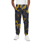 Gold Japanese Dragon Pattern Print Cotton Pants