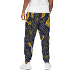 Gold Japanese Dragon Pattern Print Cotton Pants