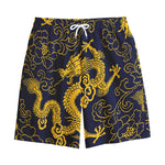 Gold Japanese Dragon Pattern Print Cotton Shorts