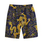 Gold Japanese Dragon Pattern Print Cotton Shorts