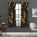 Gold Japanese Dragon Pattern Print Grommet Curtain Panels