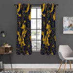 Gold Japanese Dragon Pattern Print Curtain