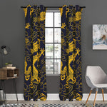 Gold Japanese Dragon Pattern Print Curtain