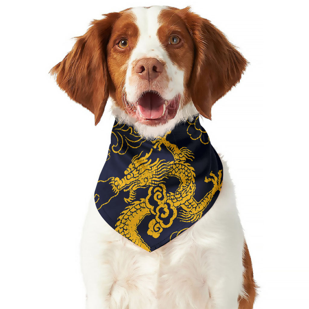 Gold Japanese Dragon Pattern Print Dog Bandana