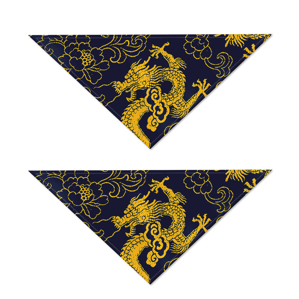 Gold Japanese Dragon Pattern Print Dog Bandana