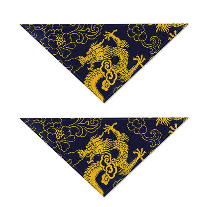 Gold Japanese Dragon Pattern Print Dog Bandana