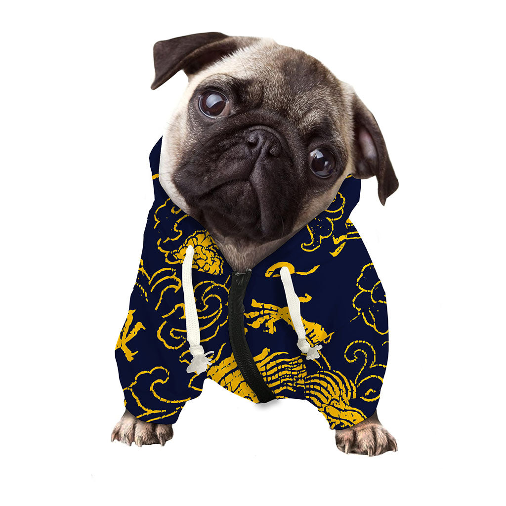 Gold Japanese Dragon Pattern Print Dog Zip Up Hoodie