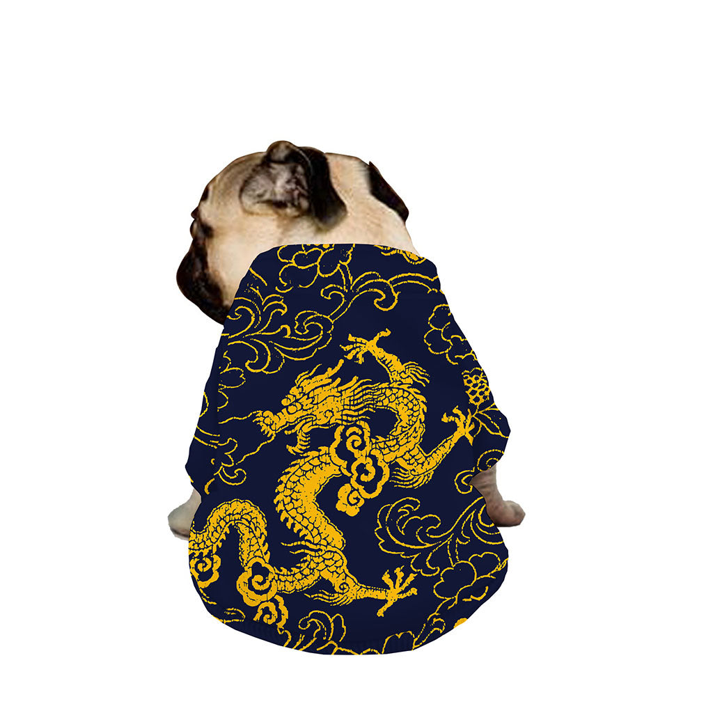 Gold Japanese Dragon Pattern Print Dog Zip Up Jacket