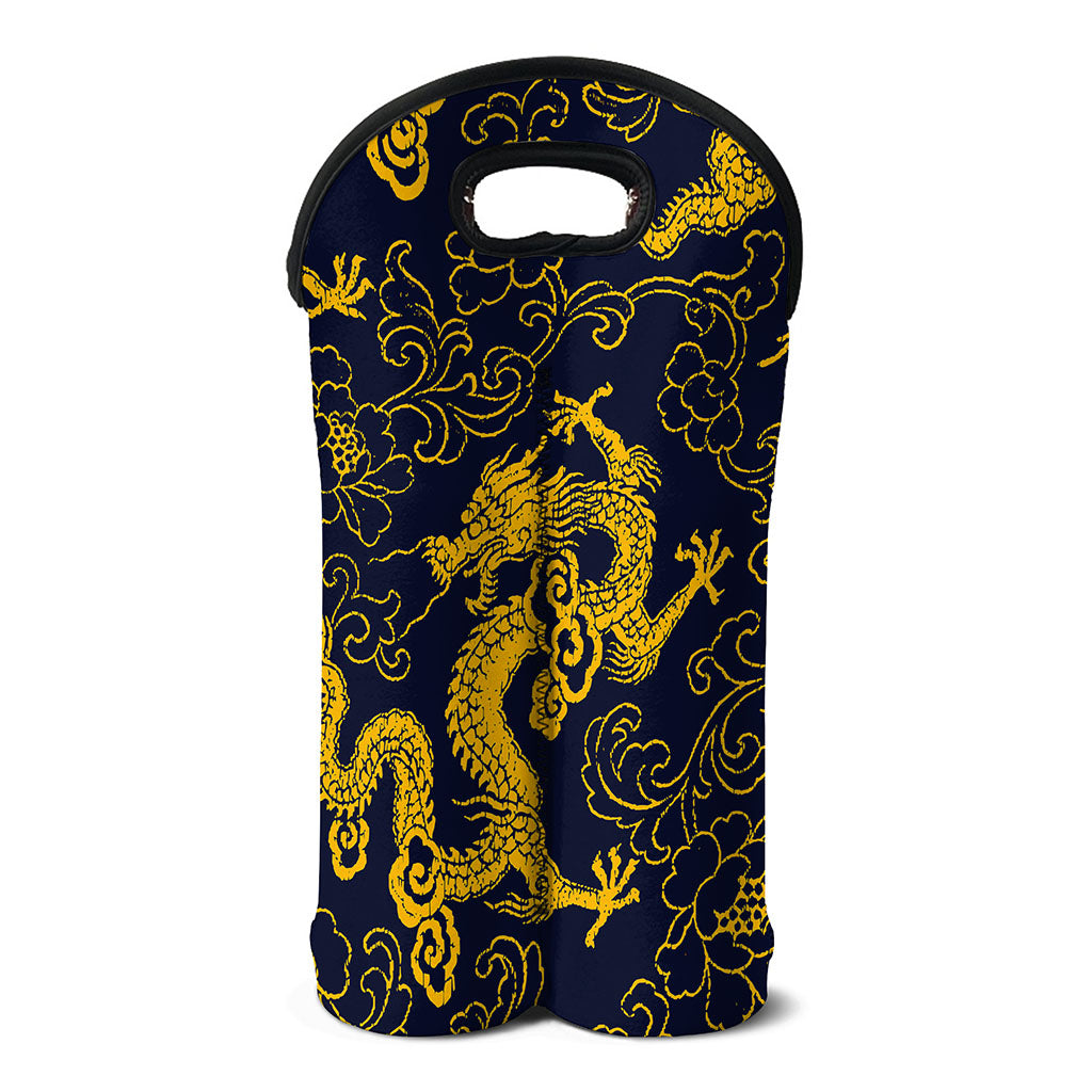 Gold Japanese Dragon Pattern Print Double Neoprene Wine Tote