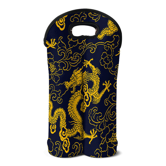 Gold Japanese Dragon Pattern Print Double Neoprene Wine Tote