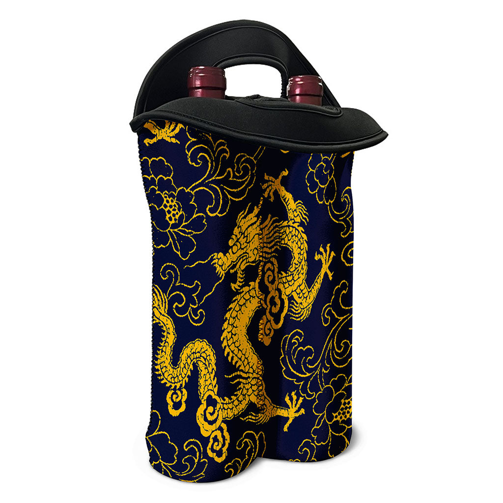Gold Japanese Dragon Pattern Print Double Neoprene Wine Tote