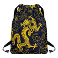 Gold Japanese Dragon Pattern Print Drawstring Backpack