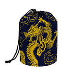Gold Japanese Dragon Pattern Print Drawstring Makeup Bag
