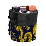 Gold Japanese Dragon Pattern Print Drawstring Makeup Bag
