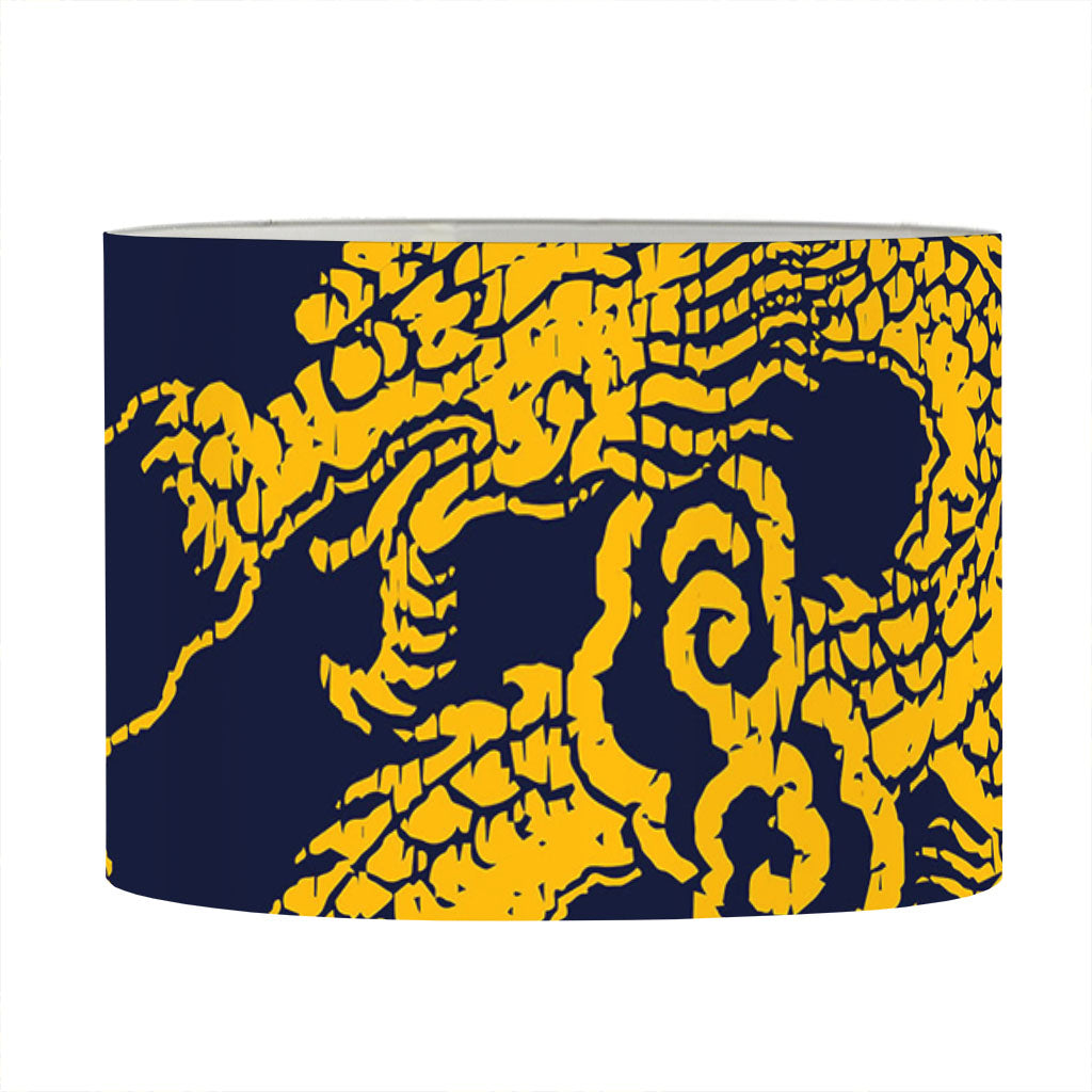 Gold Japanese Dragon Pattern Print Drum Lamp Shade