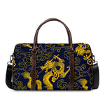 Gold Japanese Dragon Pattern Print Duffle Bag