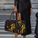 Gold Japanese Dragon Pattern Print Duffle Bag